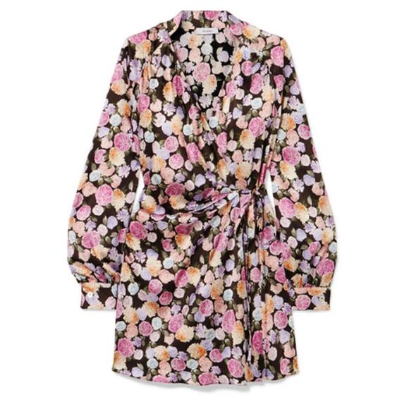 ART DEALER NWT Margot Ruched Floral Print Satin Wrap Mini Dress Size L - Picture 8 of 16